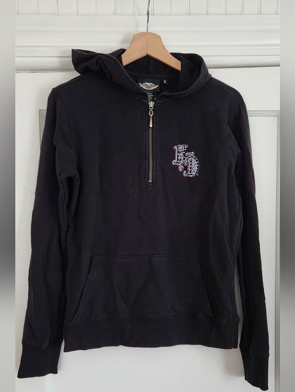 Harley-Davidson Black Half-Zip Hoodie with Embroidered HD Crest
